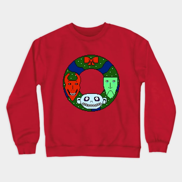Pixelated Oogie's Boys Lock Shock and Barrel Christmas Wreath Crewneck Sweatshirt by pookiemccool